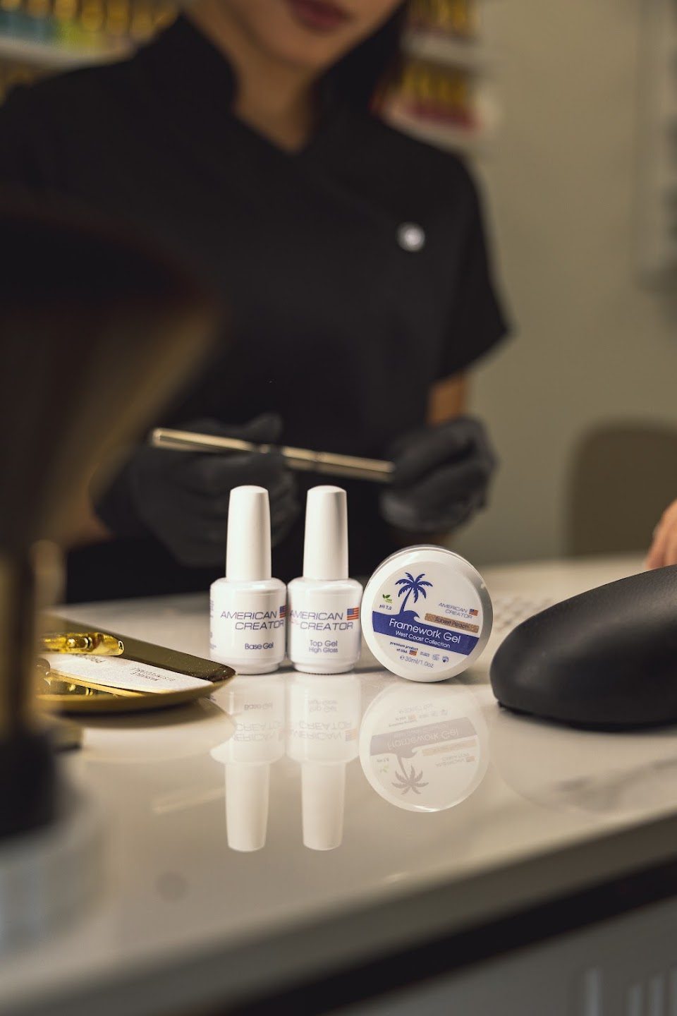 Gel polish and products on the work surface